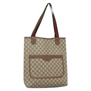 GUCCI GG Supreme Web Sherry Line Tote Bag PVC Beige Red 39 02 003 Auth
